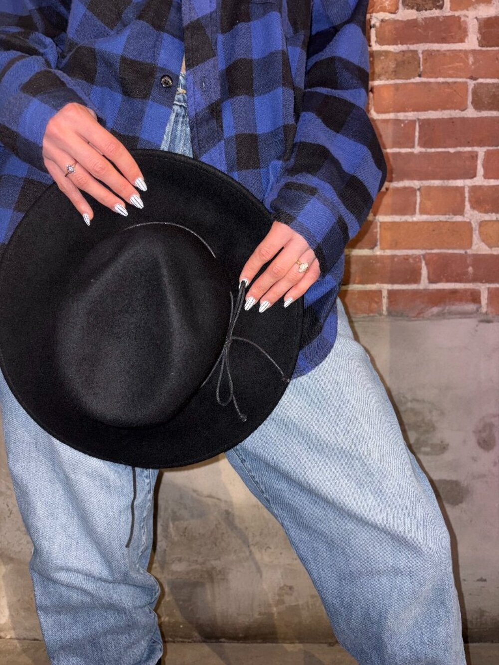 Vintage Black Wool Leather Laced Hat